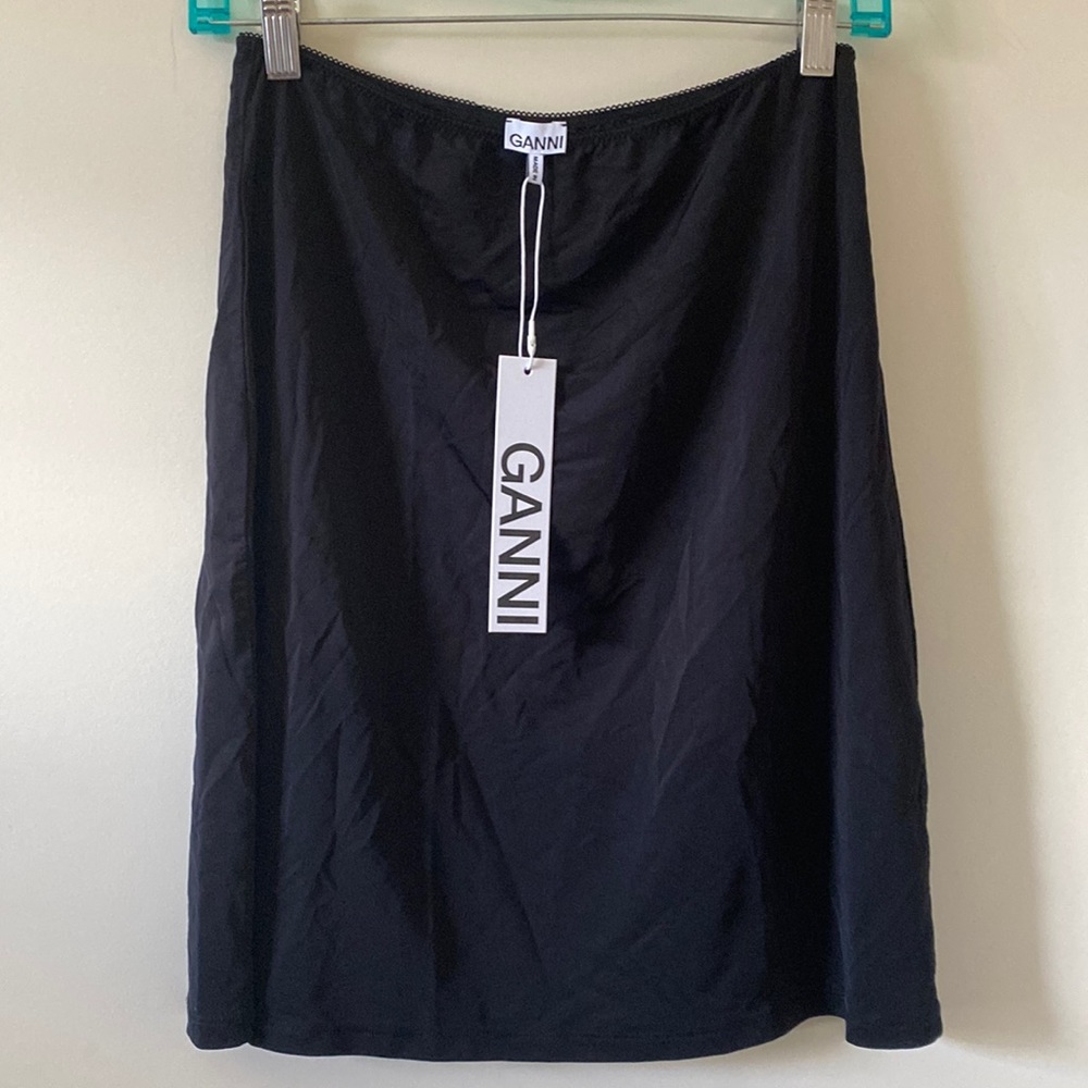 Ganni black slip skirt